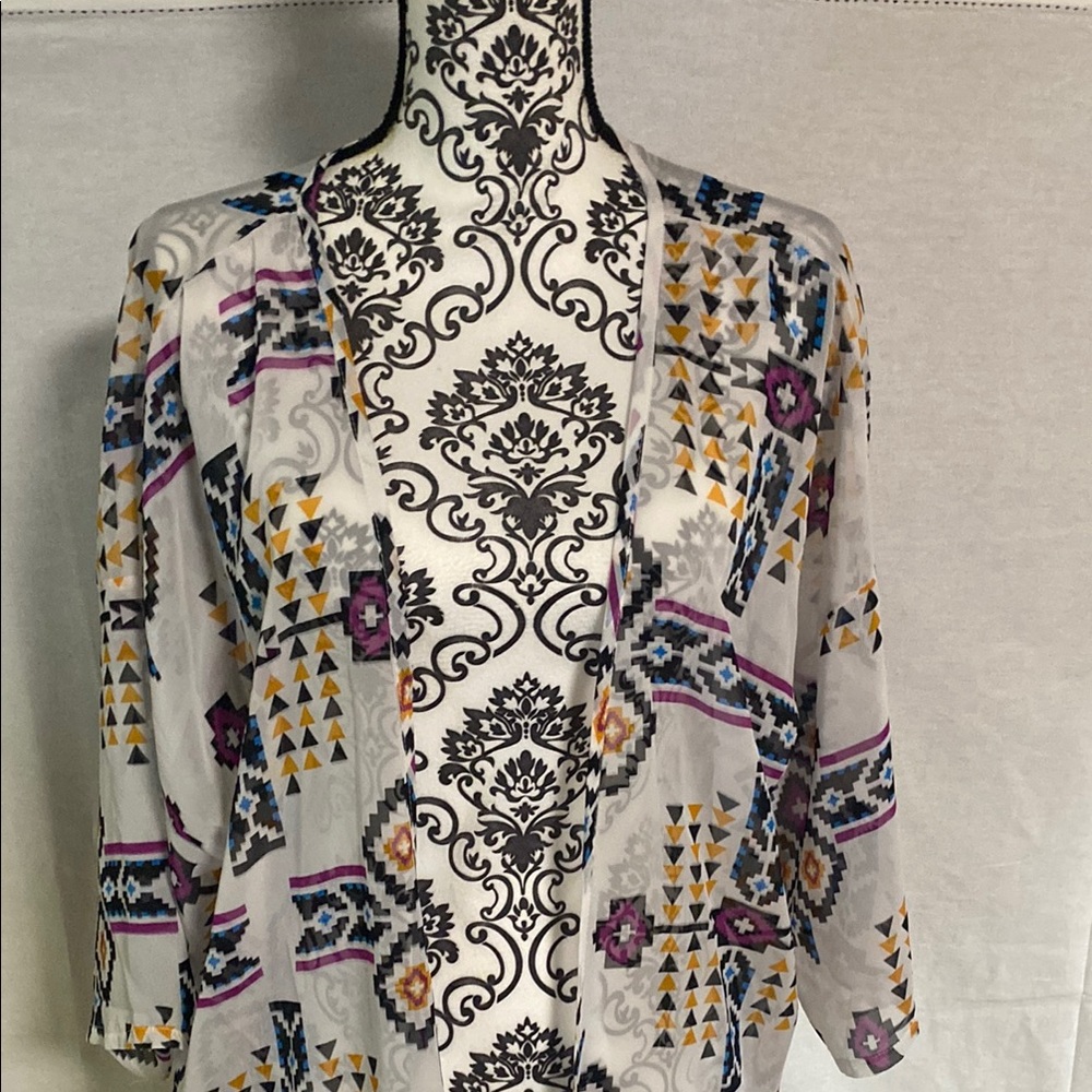 Geometric Pattern Women's Kimono Layering Cover Up Aztec Sheer Tribal - Picture 2 of 6